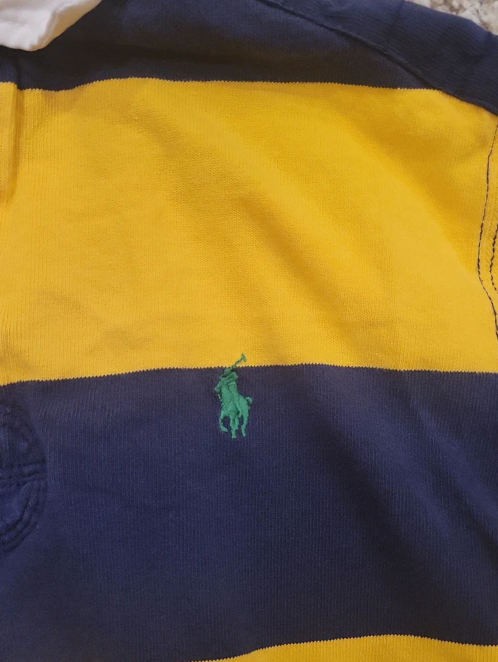 Polo Ralph Lauren Rugby Yellow Navy Striped Long Sleeve Collar Mens Medium